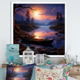 Purple and orange Moonlit Fishing Voyage - Boat Fishing Canvas Wall Art