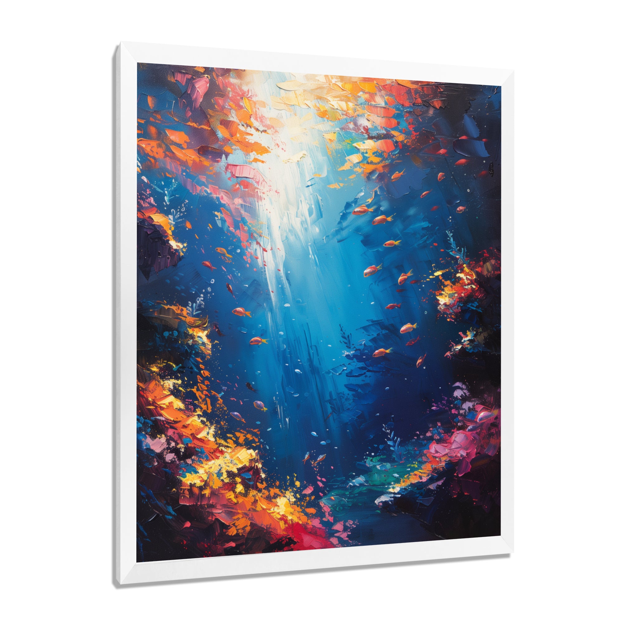 Blue orange coral clownfish Marine life - Coral Framed Canvas Art