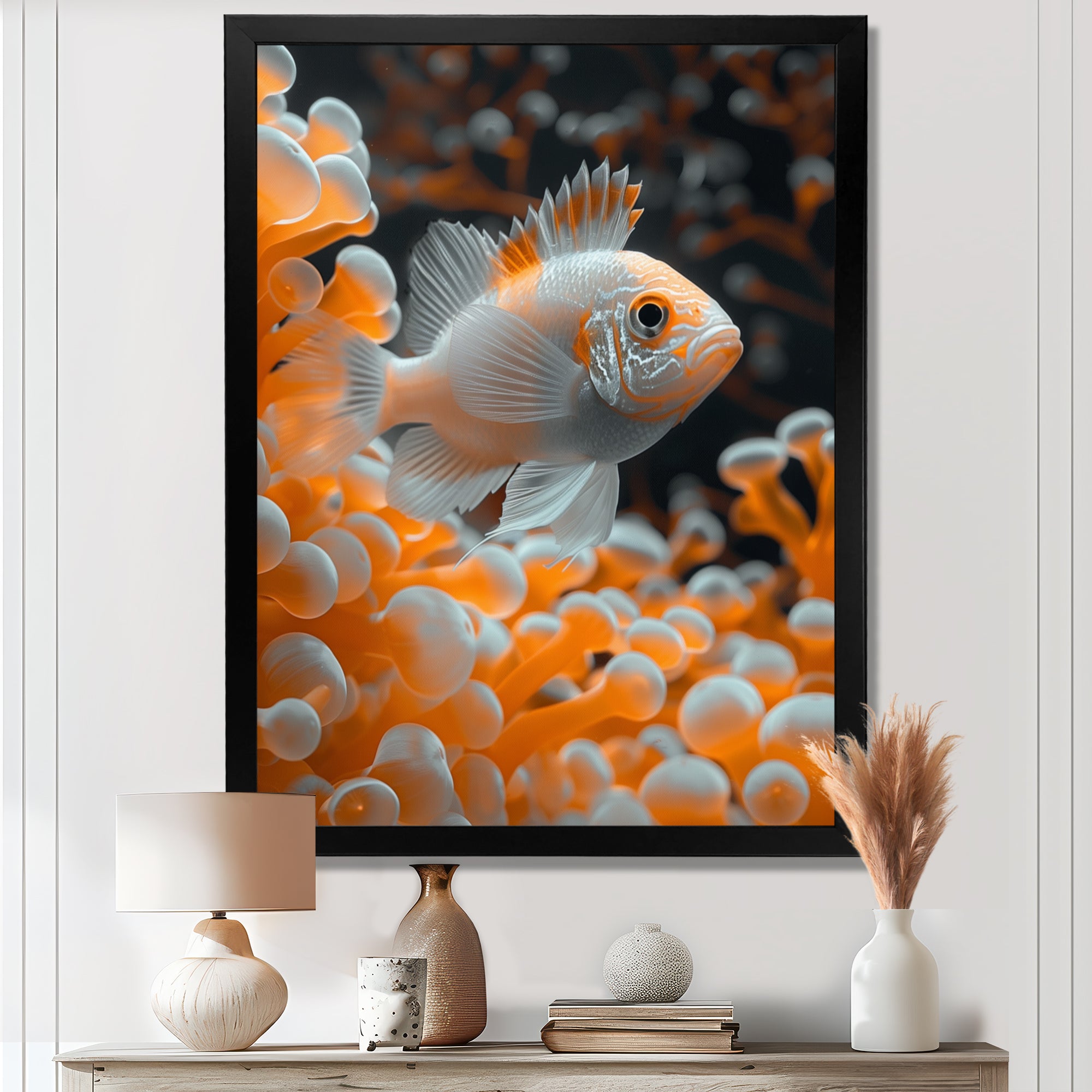 Orange white coral fish - Coral Living Room Wall Art