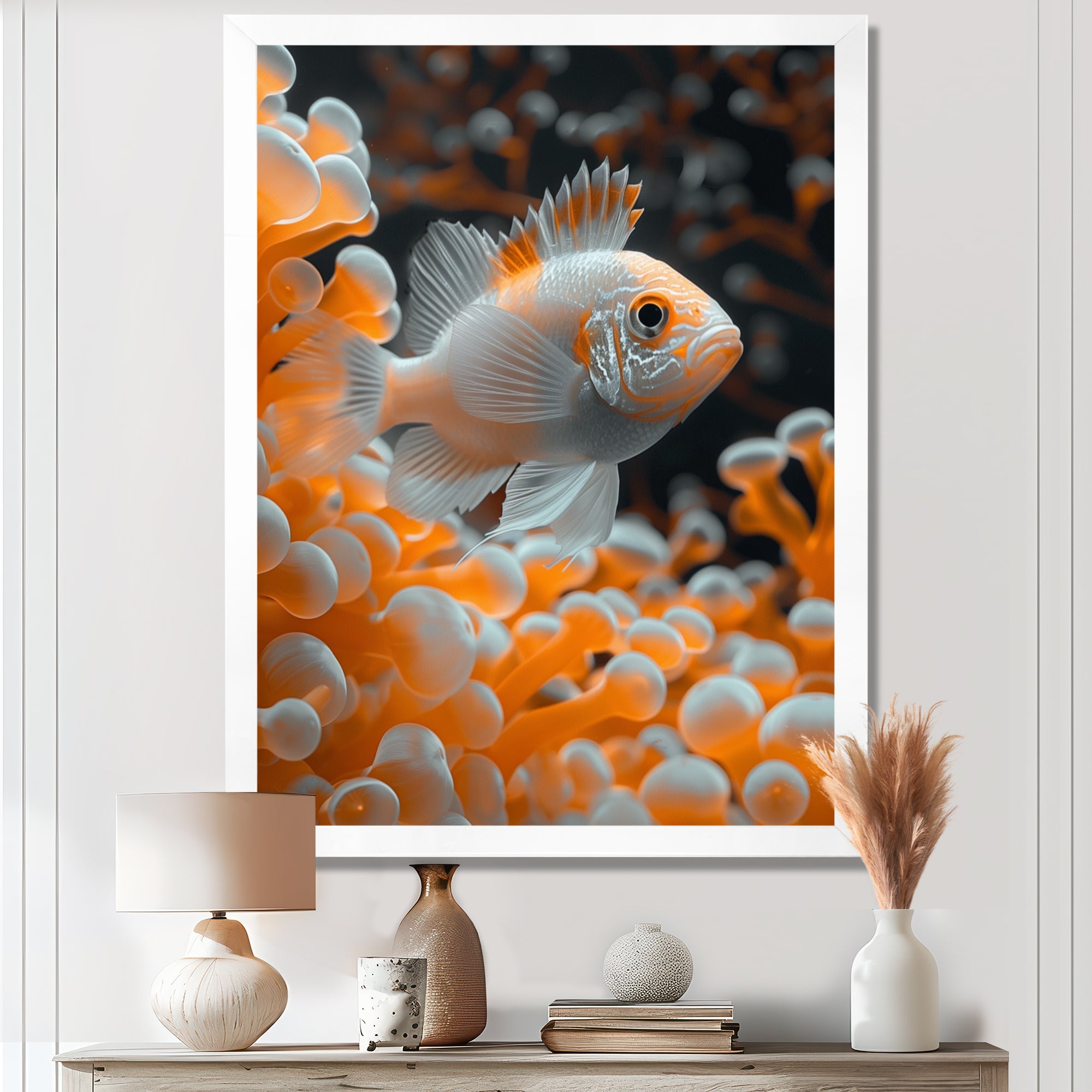 Orange white coral fish - Coral Living Room Wall Art