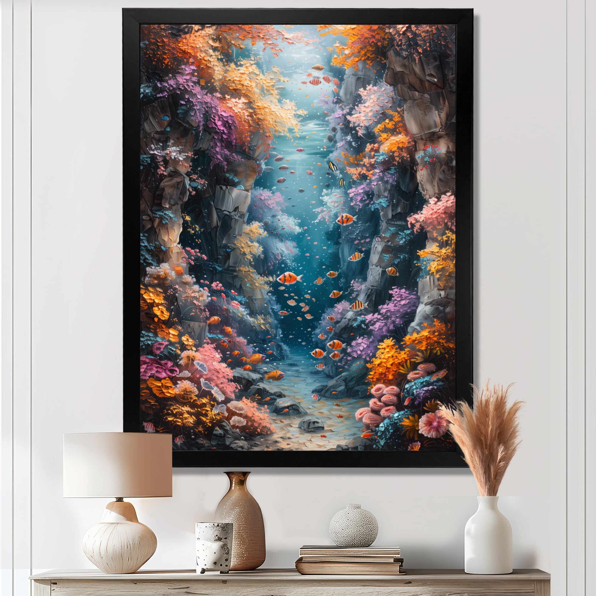 Orange blue coral Marine Marvel dreams - Coral Canvas Wall Art