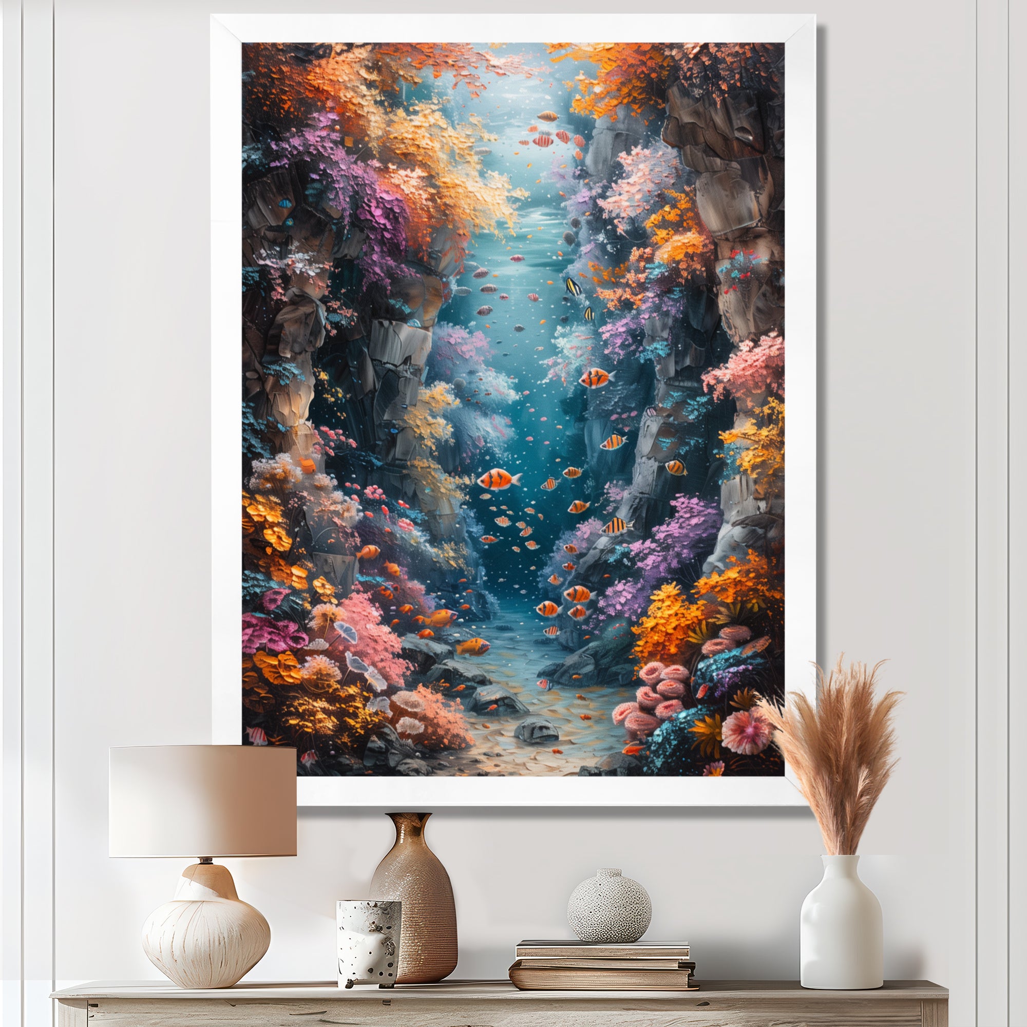 Orange blue coral Marine Marvel dreams - Coral Canvas Wall Art