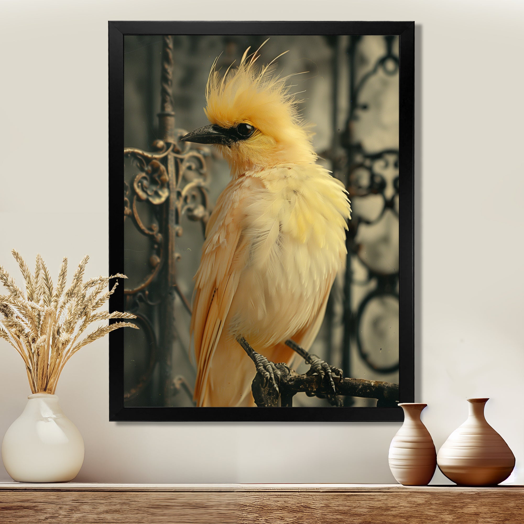Yellow black Caged Bird elegance - Bird Canvas Wall Art