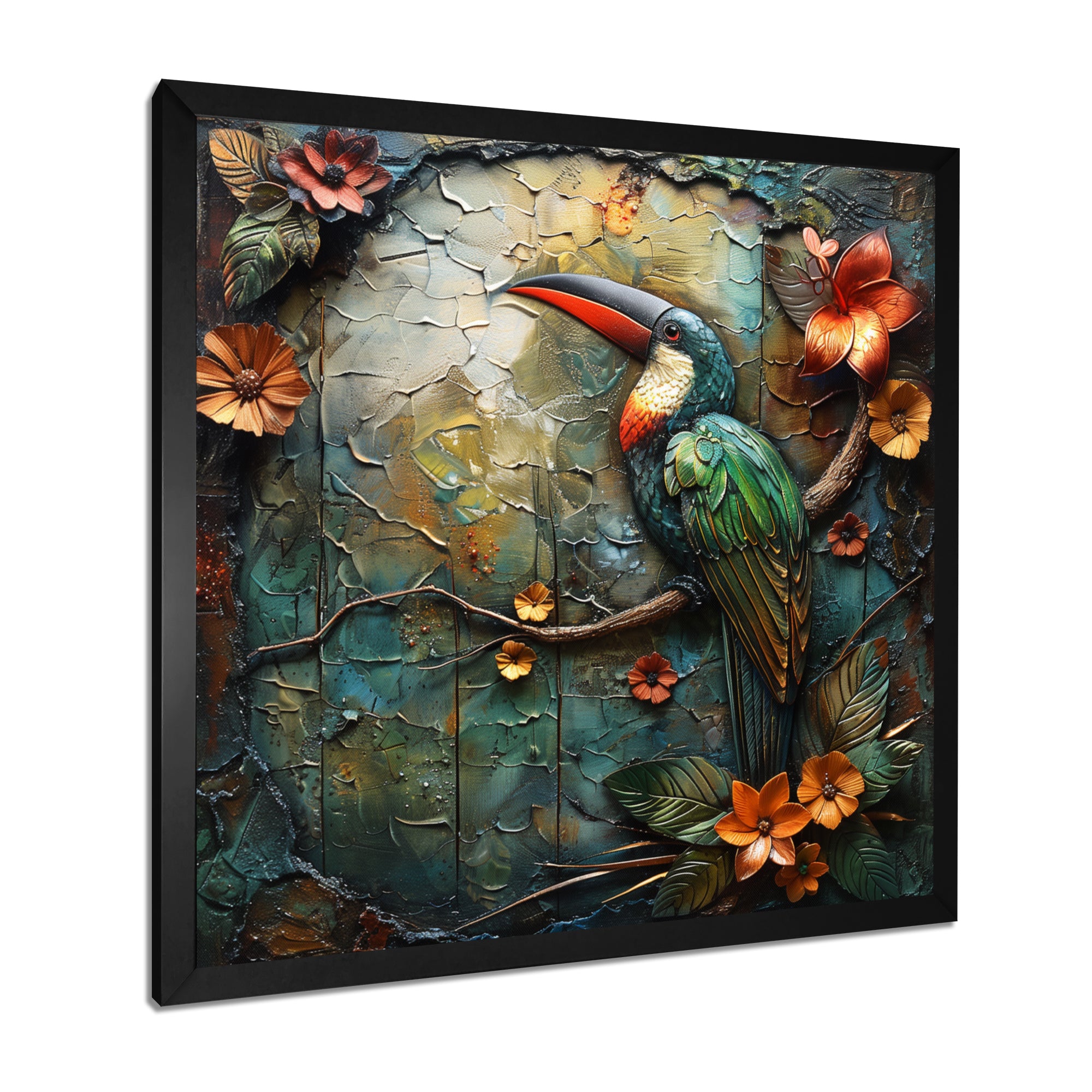 Green orange Rainforest Radiance Toucan - Green Parrot Wall Art