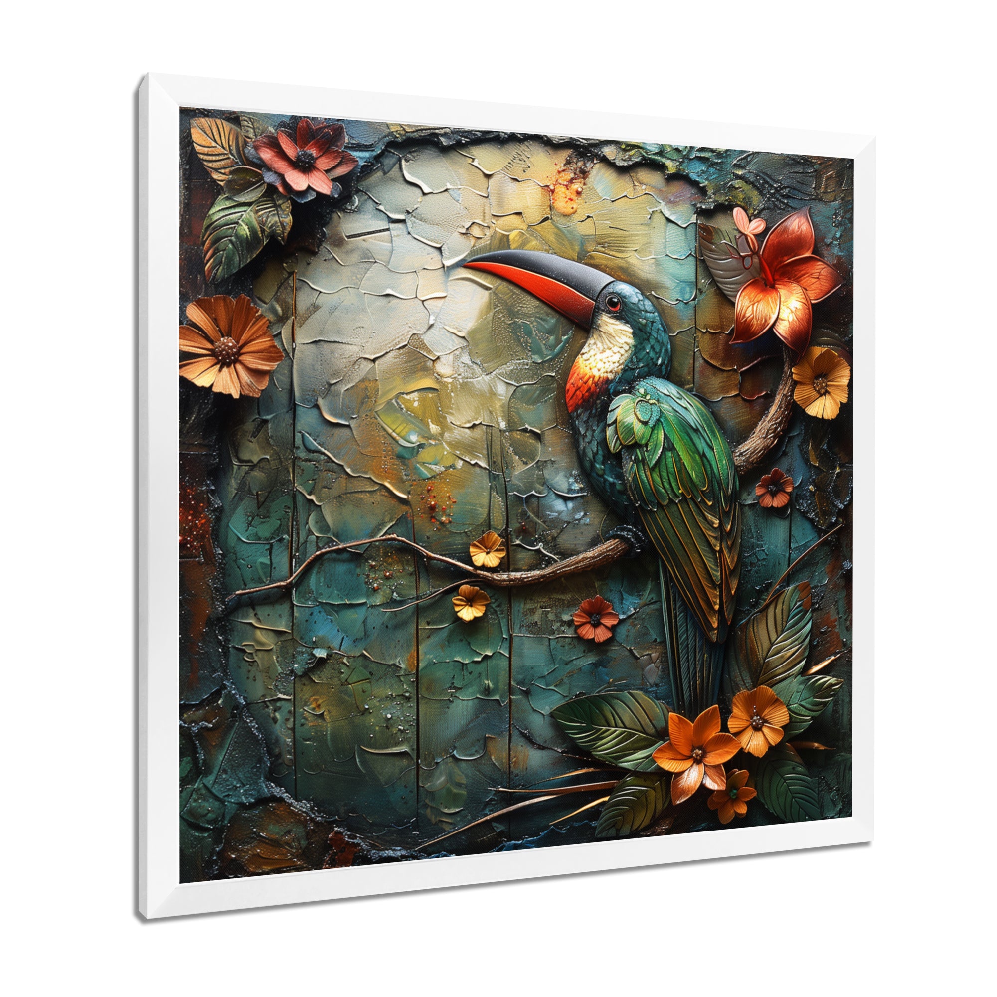 Green orange Rainforest Radiance Toucan - Green Parrot Wall Art