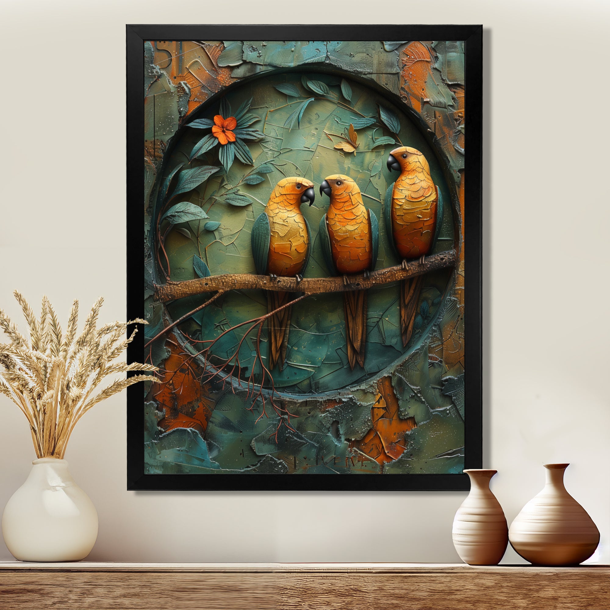 Yellow green Rainforest Radiance parrots - Yellow Parrot Wall Art