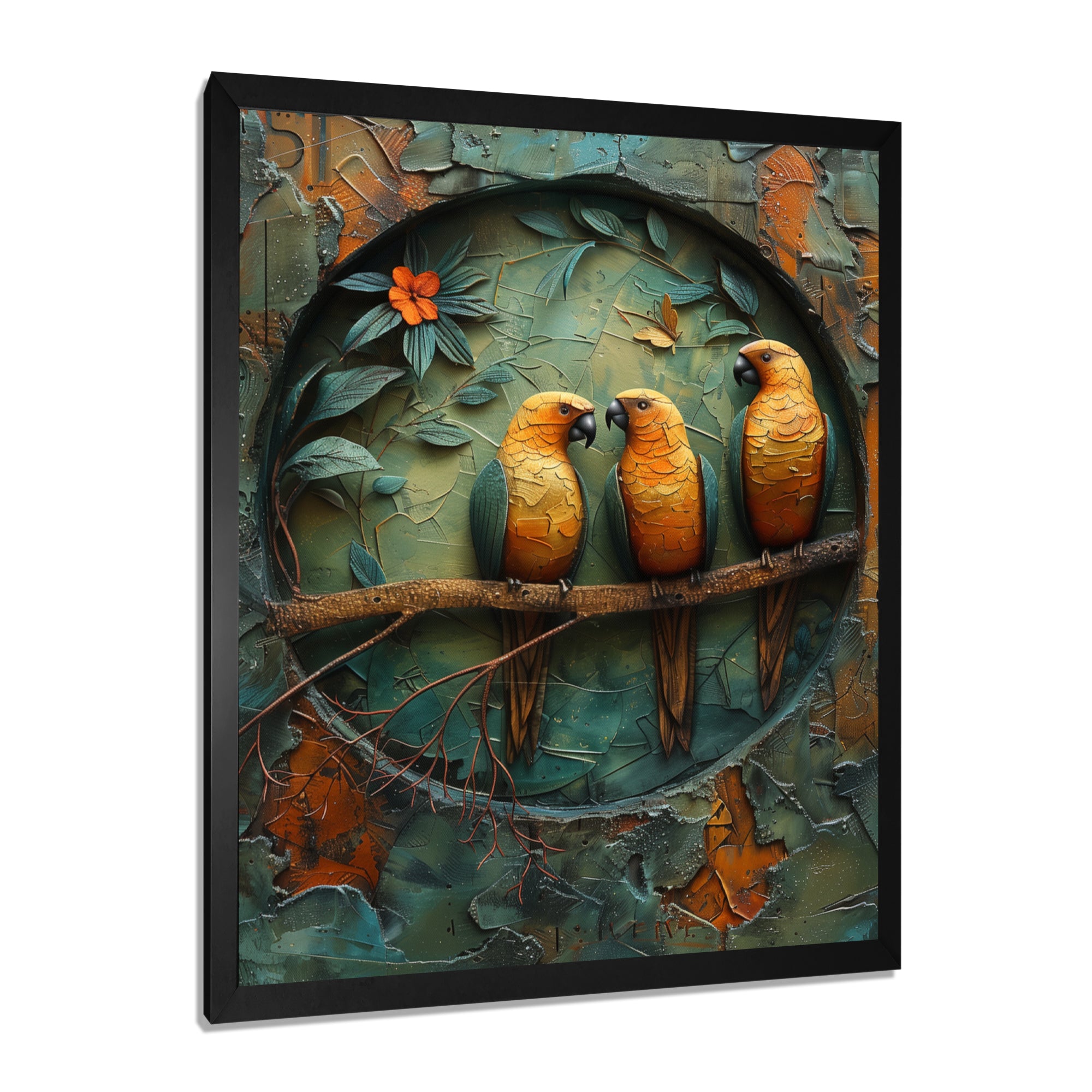 Yellow green Rainforest Radiance parrots - Yellow Parrot Wall Art