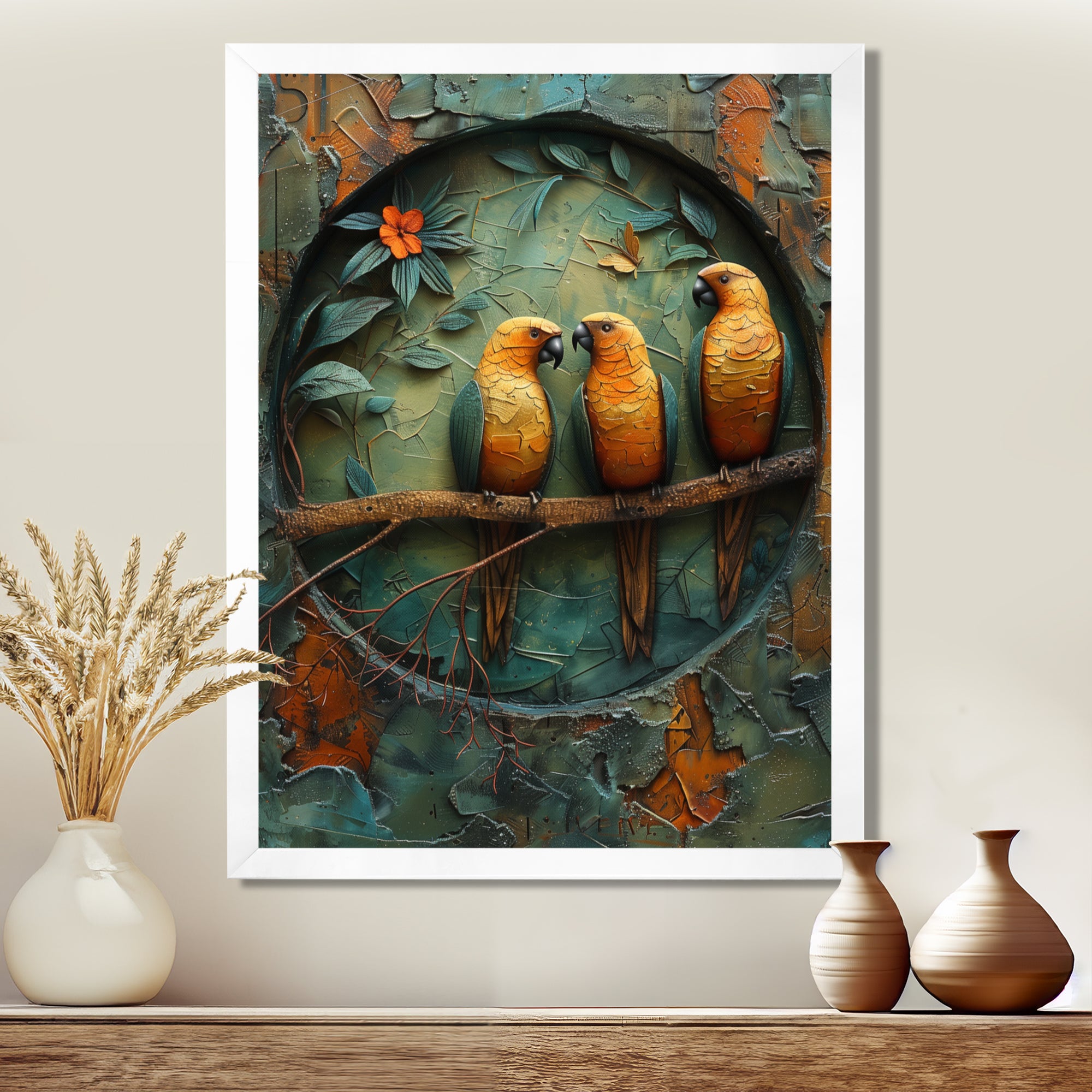 Yellow green Rainforest Radiance parrots - Yellow Parrot Wall Art