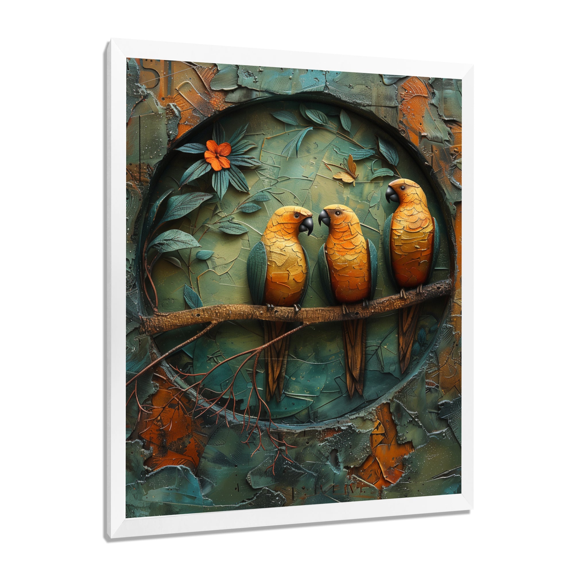 Yellow green Rainforest Radiance parrots - Yellow Parrot Wall Art