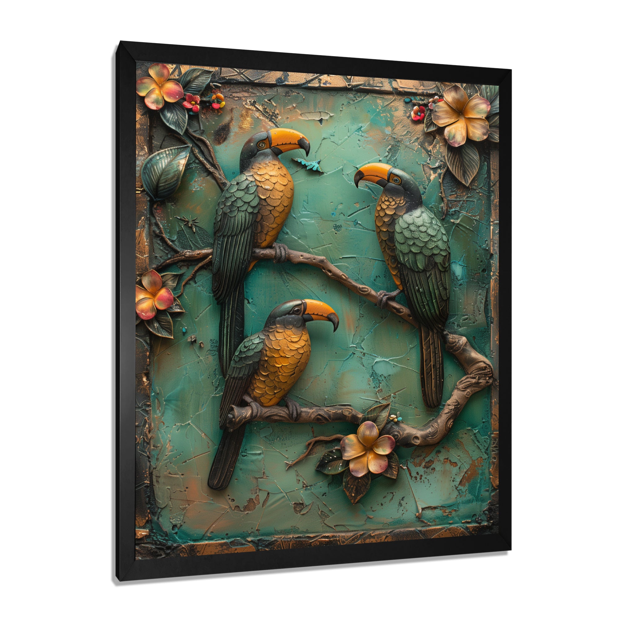 Yellow green Rainforest Radiance Toucans - Parrot Framed Canvas Art