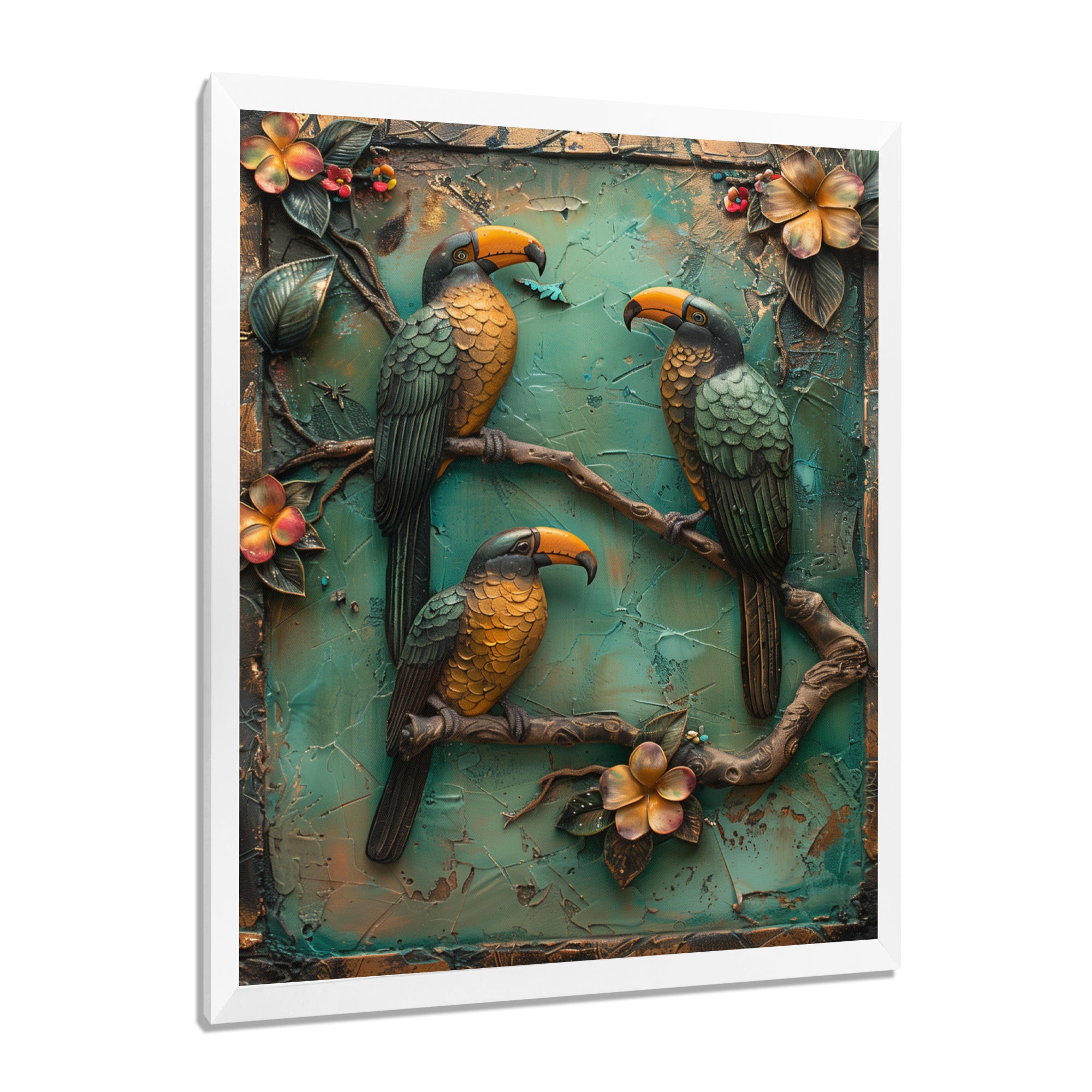 Yellow green Rainforest Radiance Toucans - Parrot Framed Canvas Art