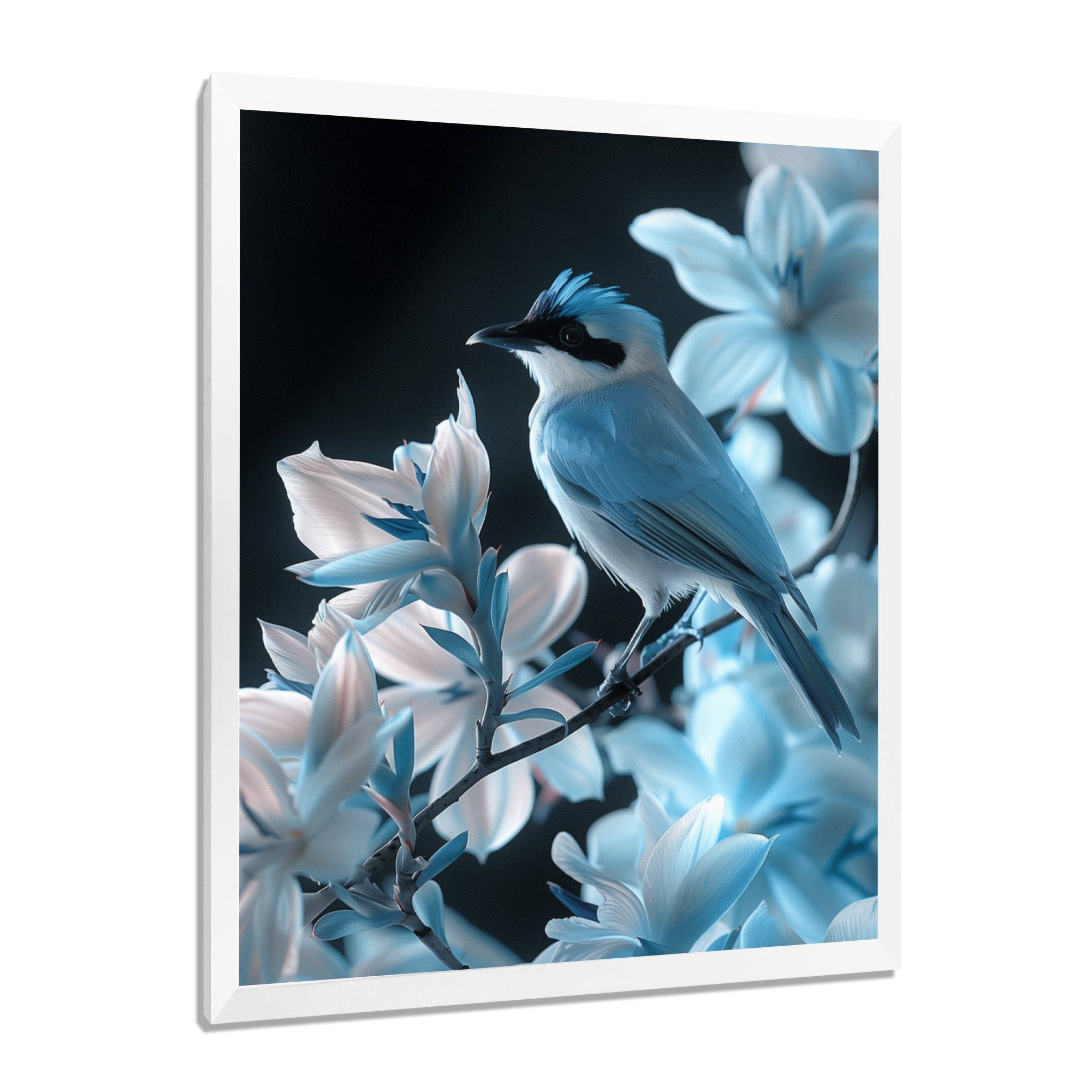 Blue black Tropical Oasis Bird blooms - Bird Home Decor Art