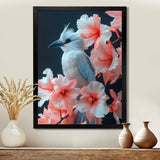 Pink white Tropical Oasis Bird blooms - Bird Living Room Wall Art