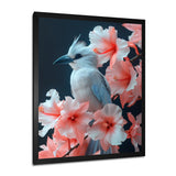 Pink white Tropical Oasis Bird blooms - Bird Living Room Wall Art