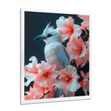 Pink white Tropical Oasis Bird blooms - Bird Living Room Wall Art