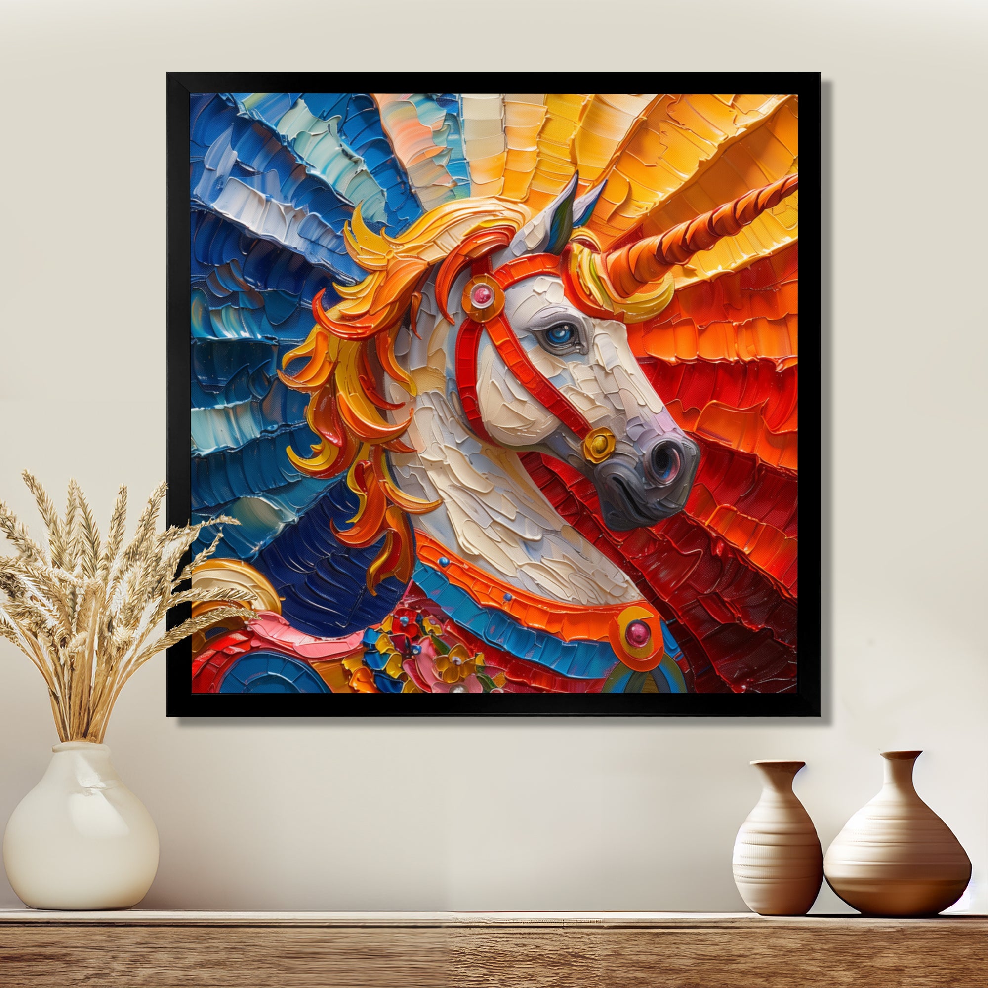 Yellow red horse Carousel spiral - Horse Canvas Wall Art