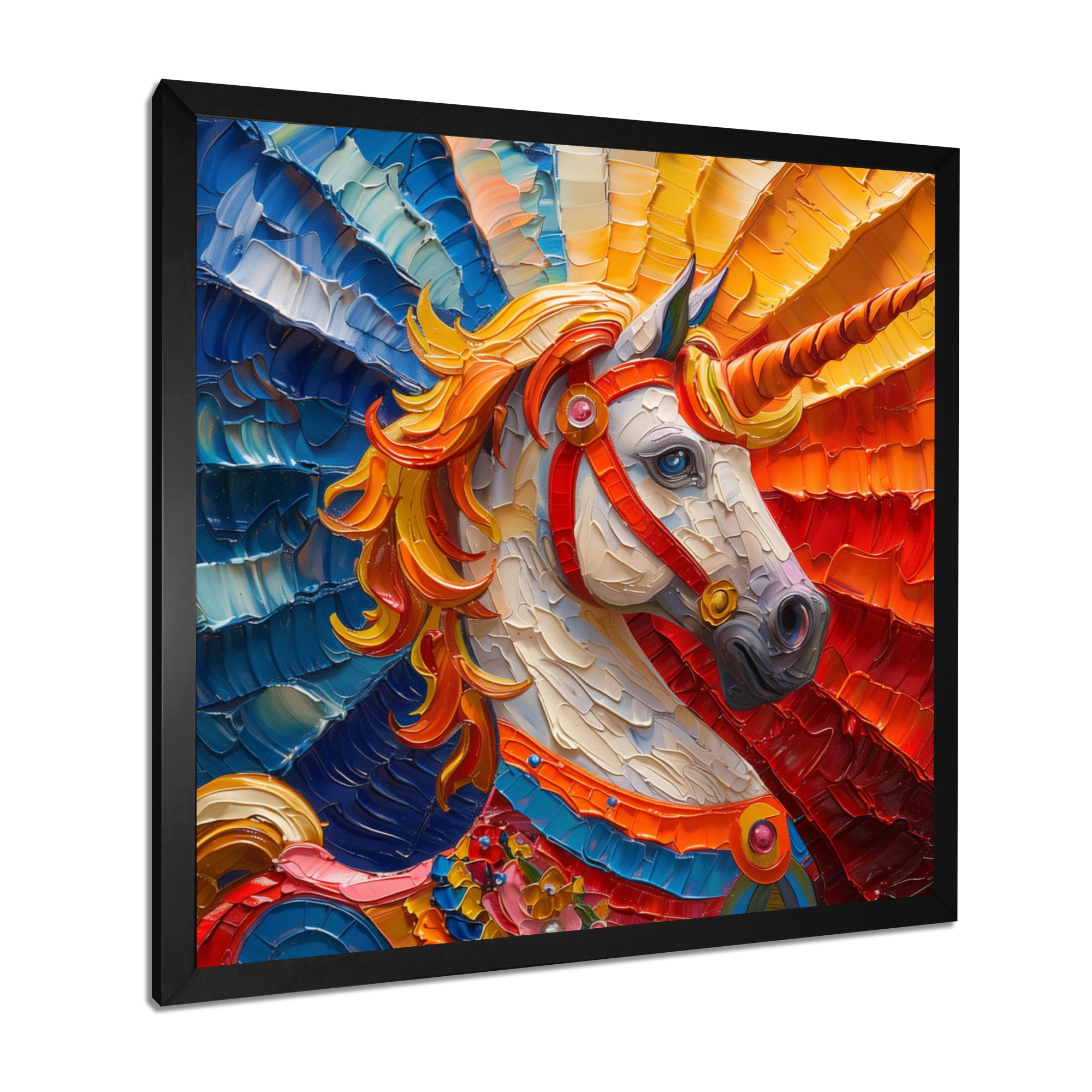 Yellow red horse Carousel spiral - Horse Canvas Wall Art