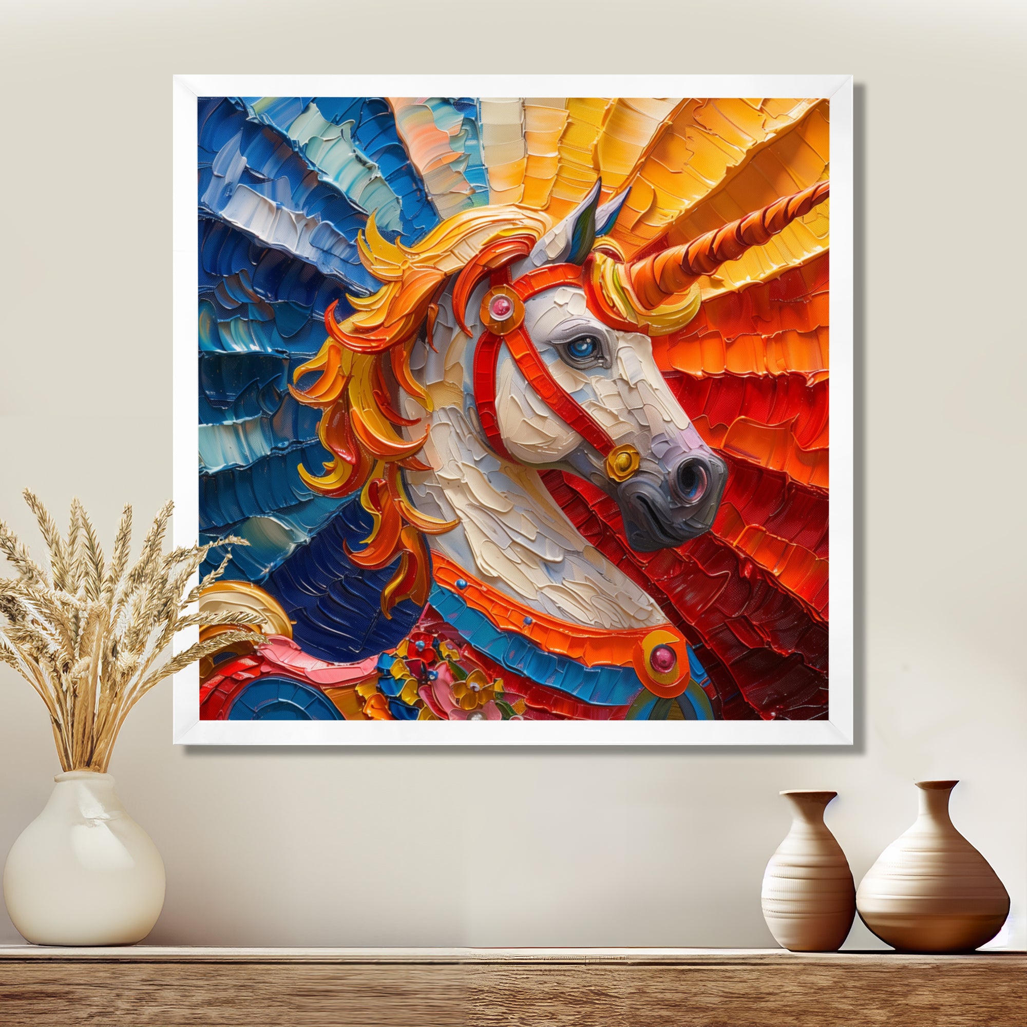 Yellow red horse Carousel spiral - Horse Canvas Wall Art
