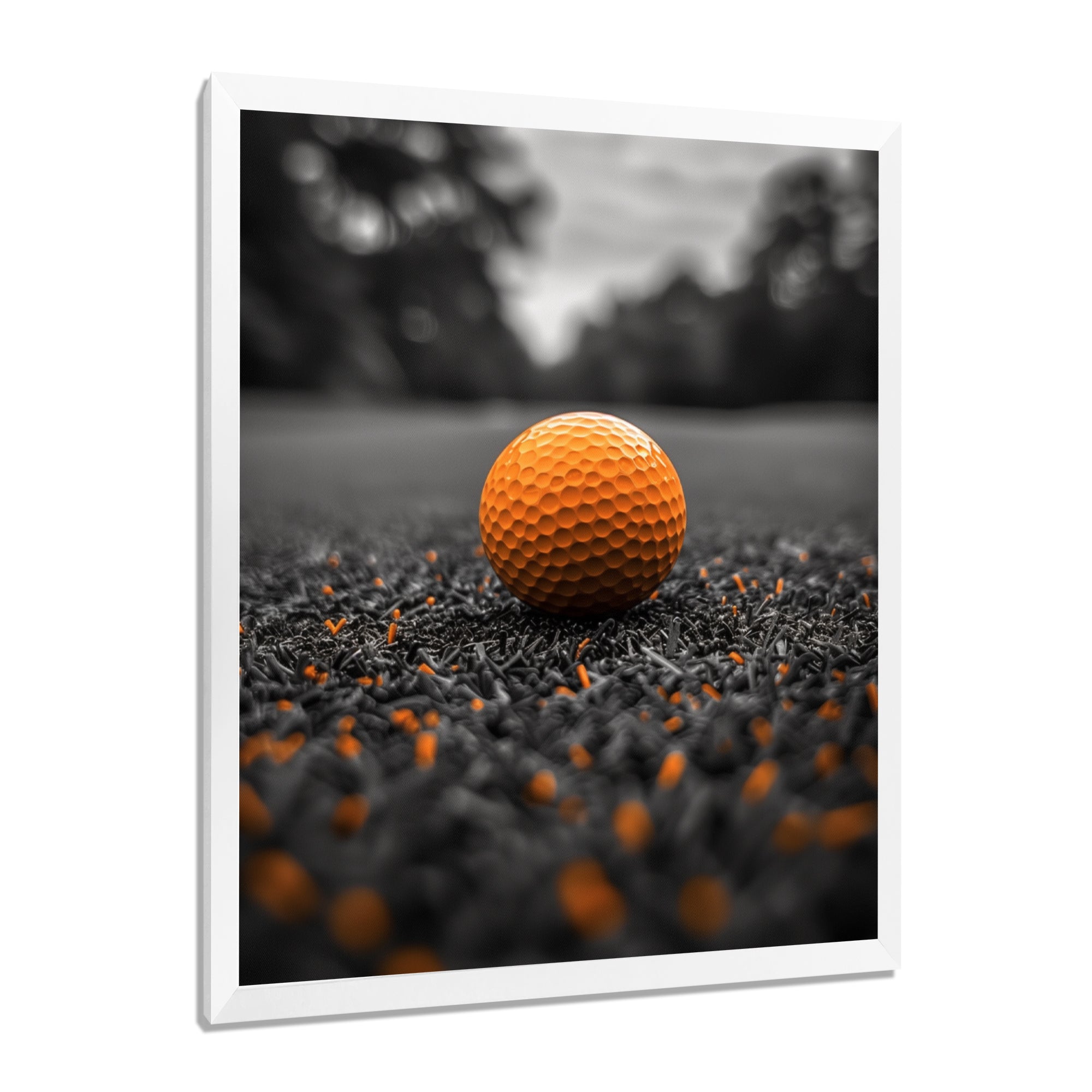 Monochrome Orange Grey Golf Ball I - Golf Canvas Wall Art