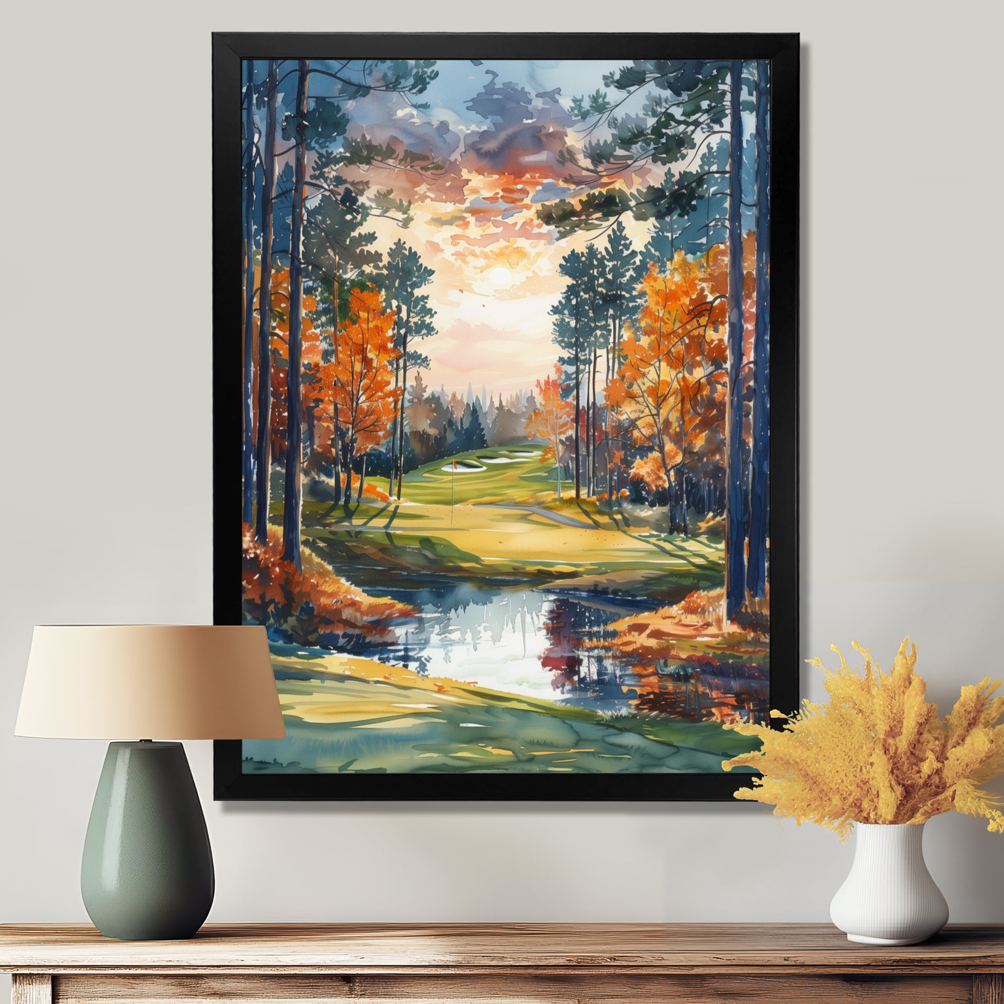 Green Orange Autumn Golf Haven Country Club I - Golf Canvas Wall Art