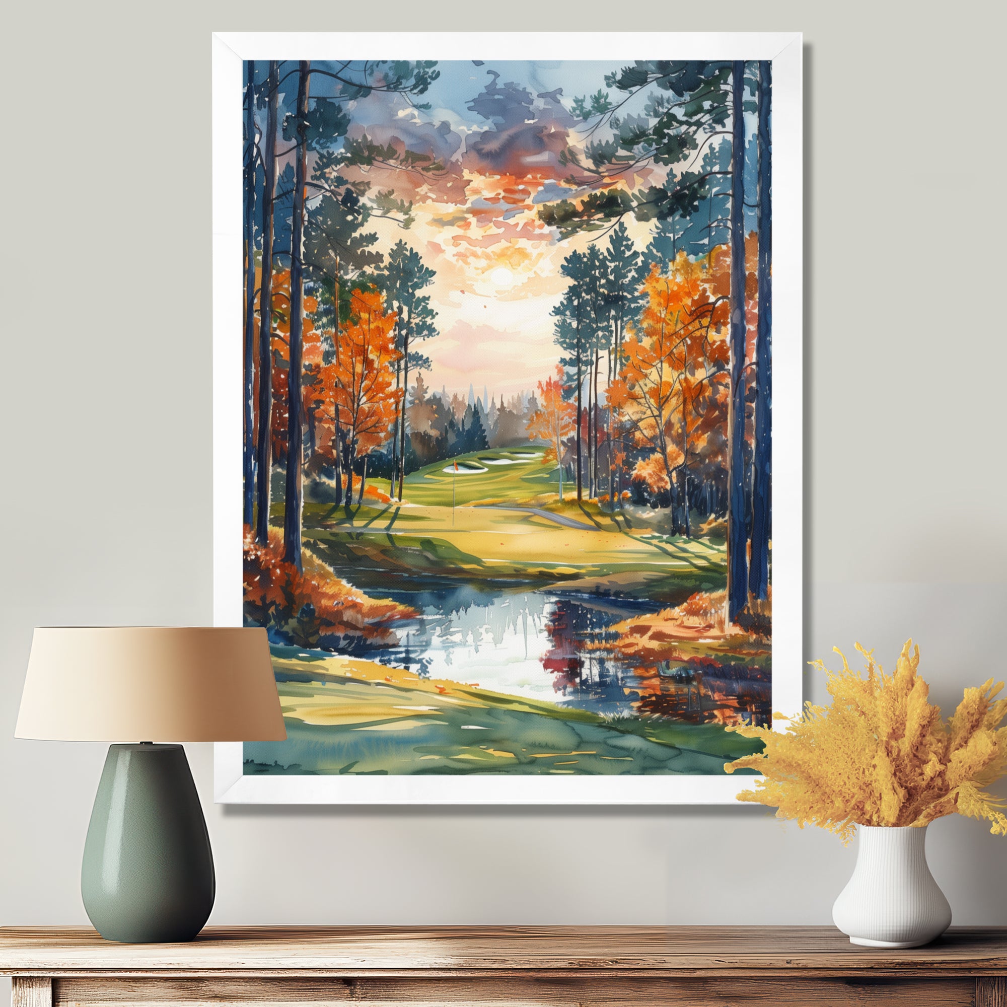 Green Orange Autumn Golf Haven Country Club I - Golf Canvas Wall Art