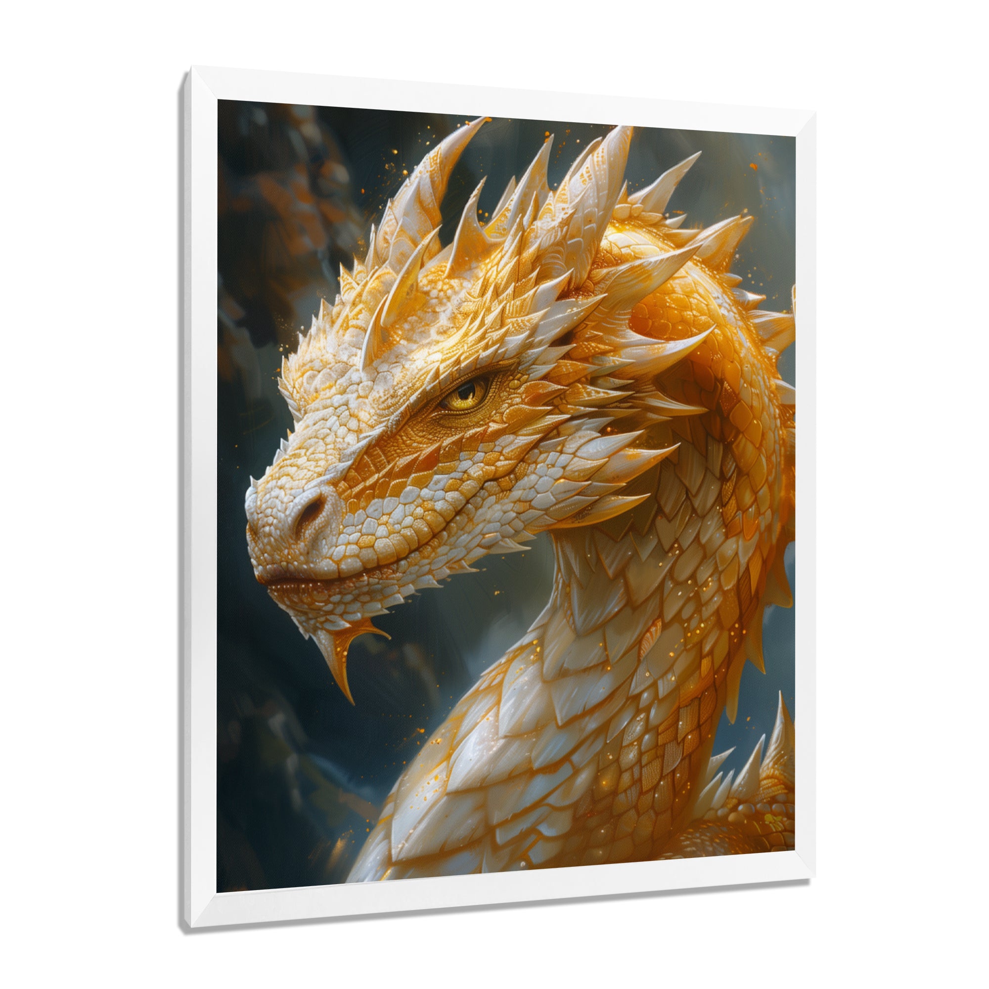 Yellow white Golden Claw Dragon - Dragons Framed Canvas Art