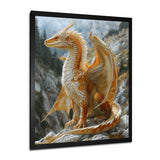 Yellow white Golden Wings Dragon - Dragons Large Canvas Wall Art
