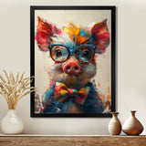 Curious green pink pig portrait - Pig Framed Canvas Art