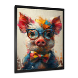 Curious green pink pig portrait - Pig Framed Canvas Art
