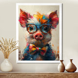 Curious green pink pig portrait - Pig Framed Canvas Art