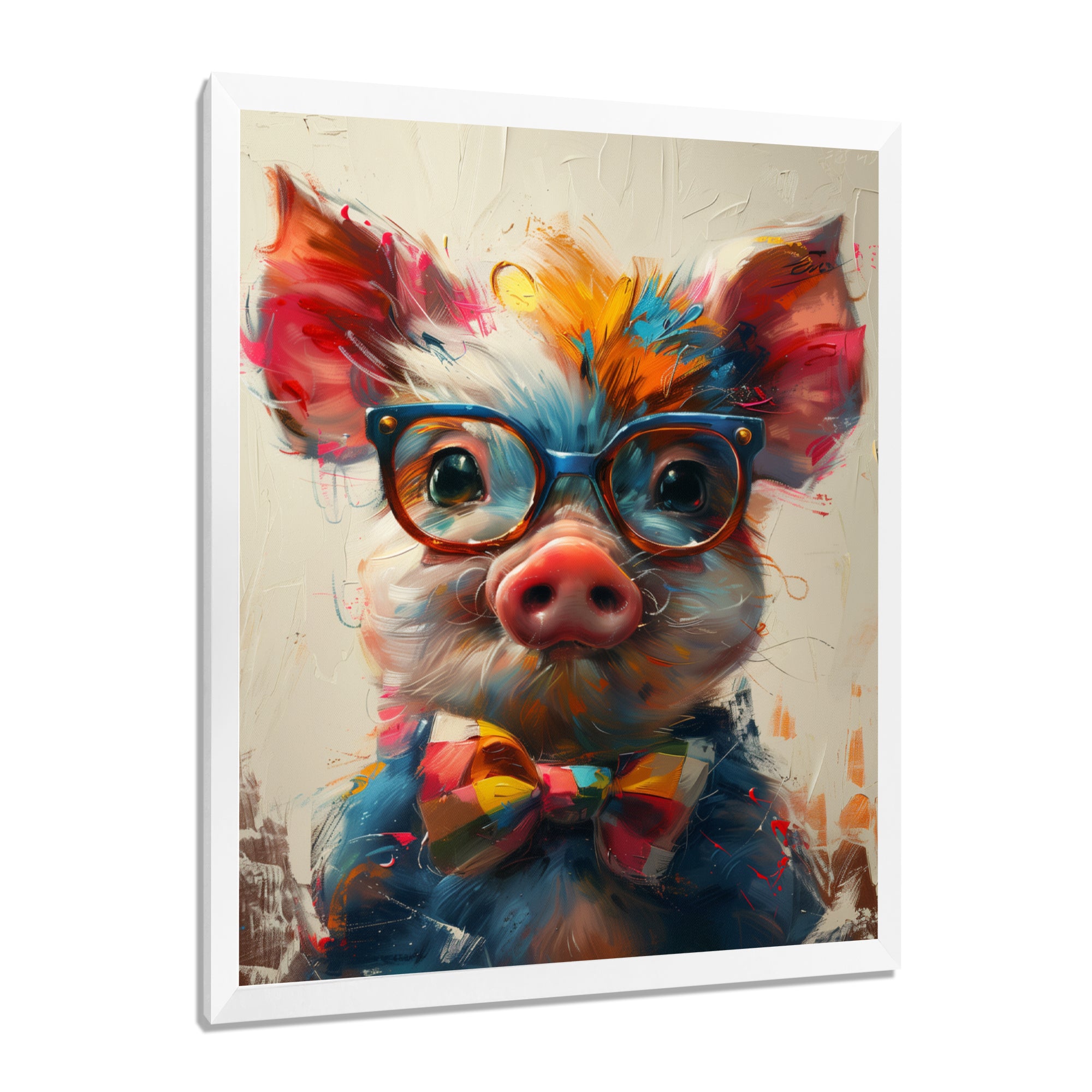 Curious green pink pig portrait - Pig Framed Canvas Art