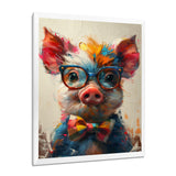 Curious green pink pig portrait - Pig Framed Canvas Art