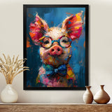 Curious blue pink pig portrait - Pig Large Canvas Wall Art