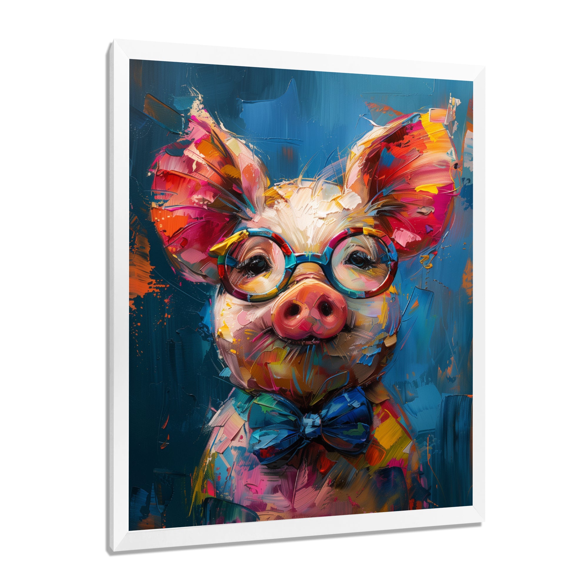 Curious blue pink pig portrait - Pig Large Canvas Wall Art