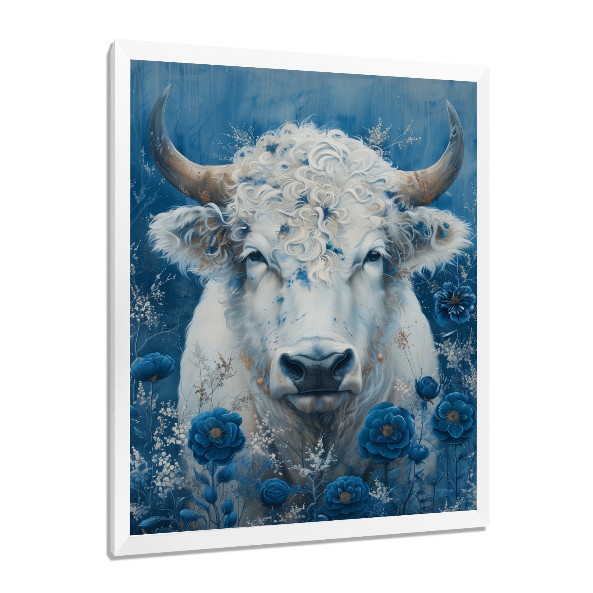 White blue Cosmic Nurture Taurus - Taurus Canvas Wall Art