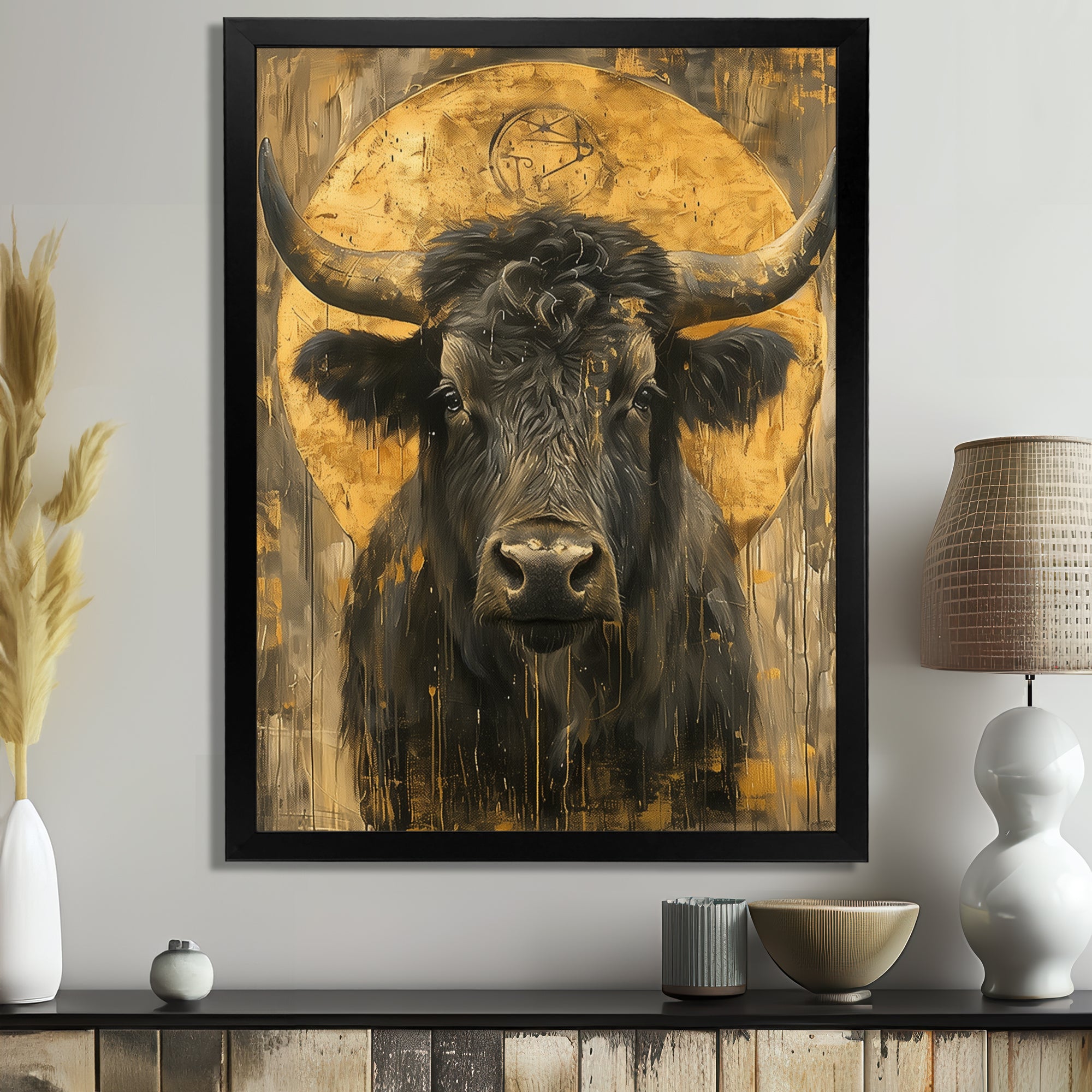 Golden Taurus zodiac portrait - Taurus Canvas Wall Art