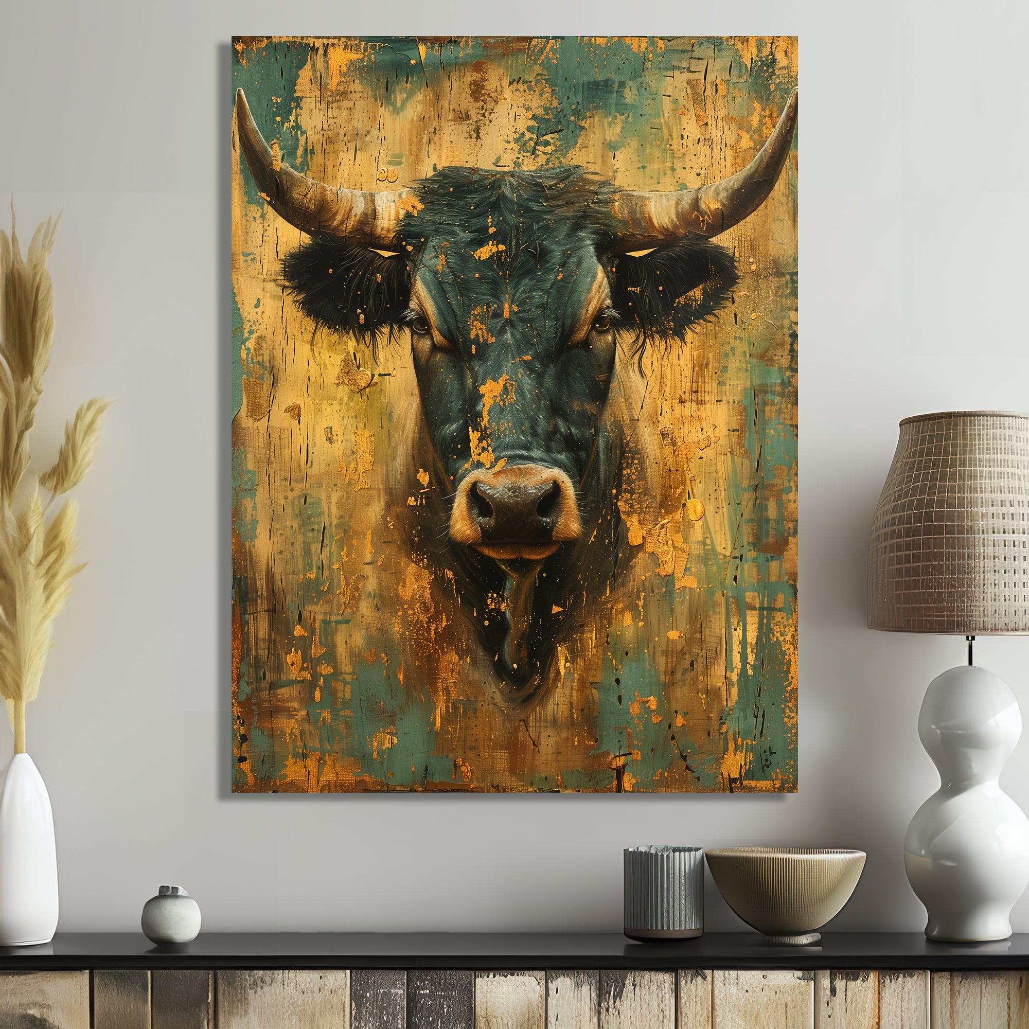 Vintage golden green Taurus - Taurus Wall Art Prints