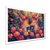 Pink green floral deer forest - Deer Framed Canvas Art