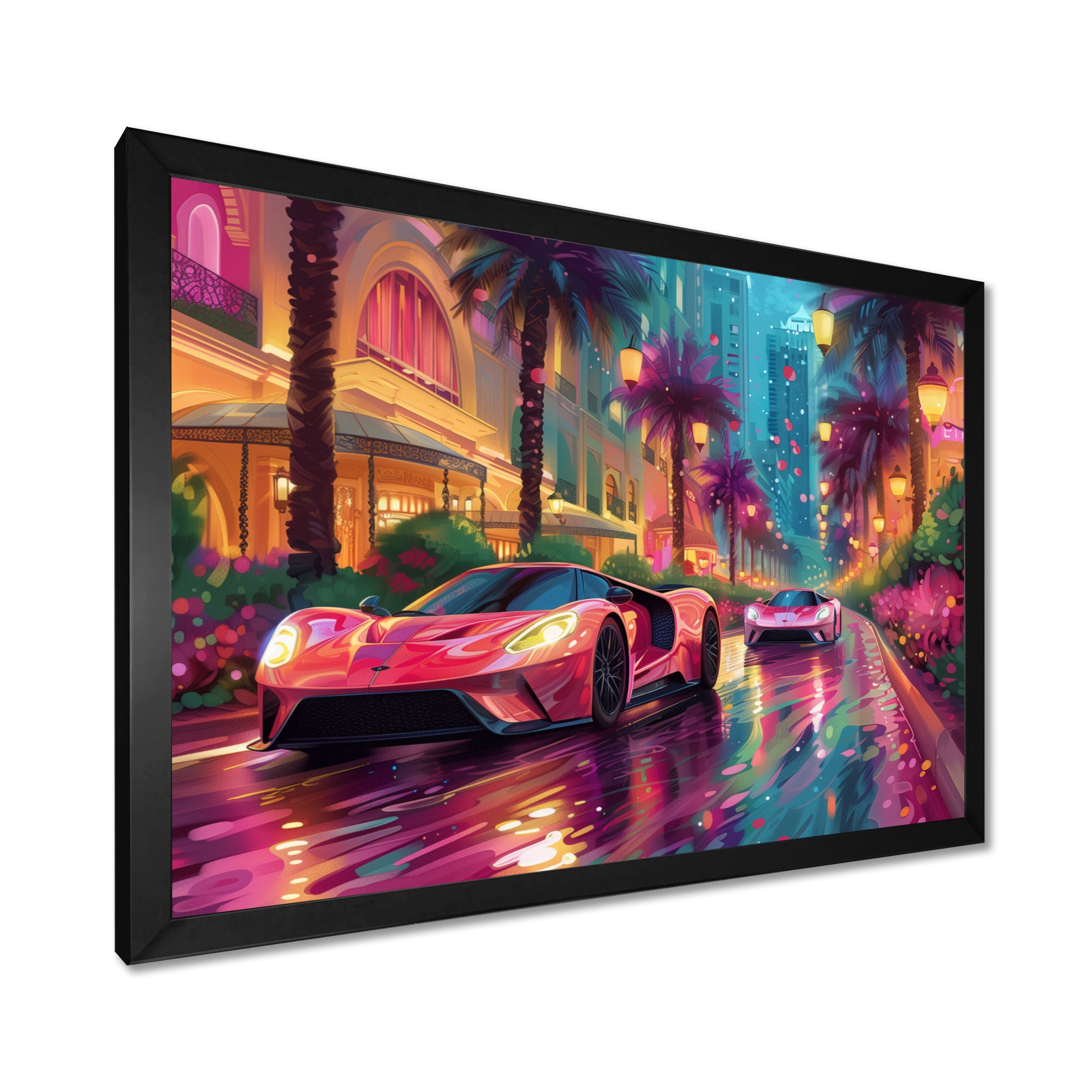 Pink blue Miami exotic cars - Car Exotic Canvas Wall Art