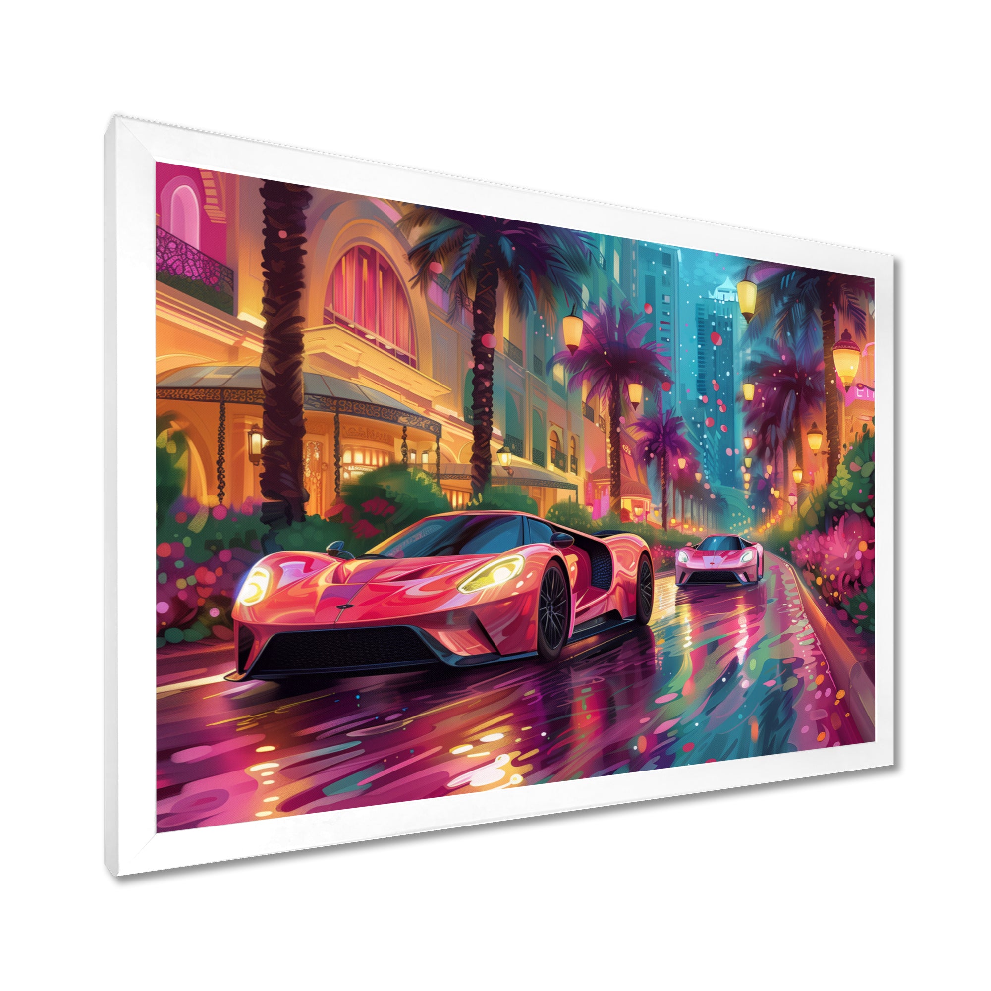 Pink blue Miami exotic cars - Car Exotic Canvas Wall Art