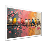 White blue birds on floral branch - Bird Home Decor Art