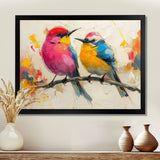 Pink yellow birds on floral branch - Bird Living Room Wall Art