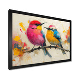 Pink yellow birds on floral branch - Bird Living Room Wall Art
