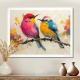 Pink yellow birds on floral branch - Bird Living Room Wall Art