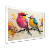 Pink yellow birds on floral branch - Bird Living Room Wall Art