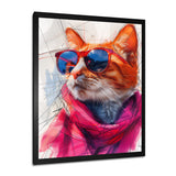 Pink blue curious cat with sunglasses - Cat Canvas Wall Art