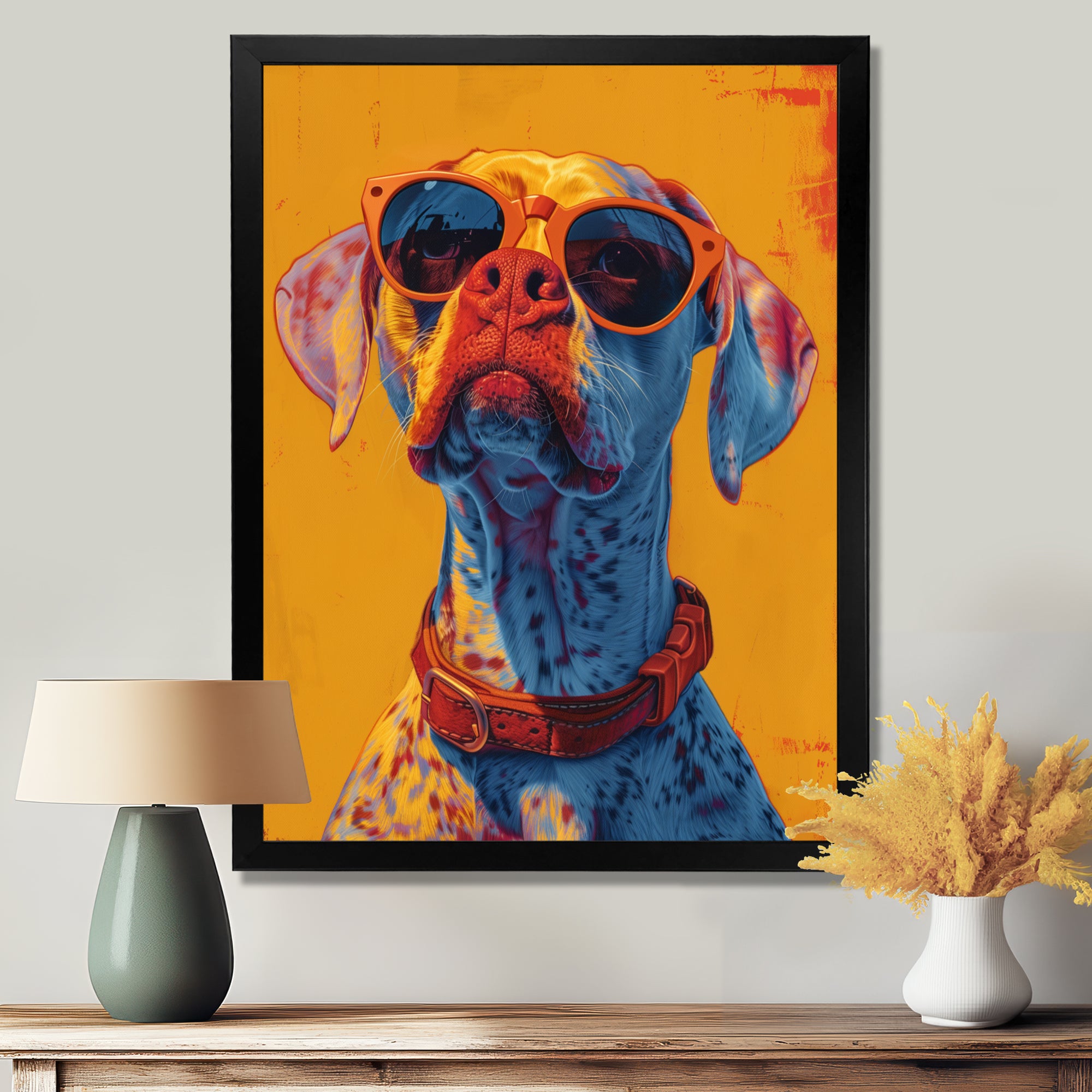 Orange red boxer dog with sunglasses - Dog Wall Decor