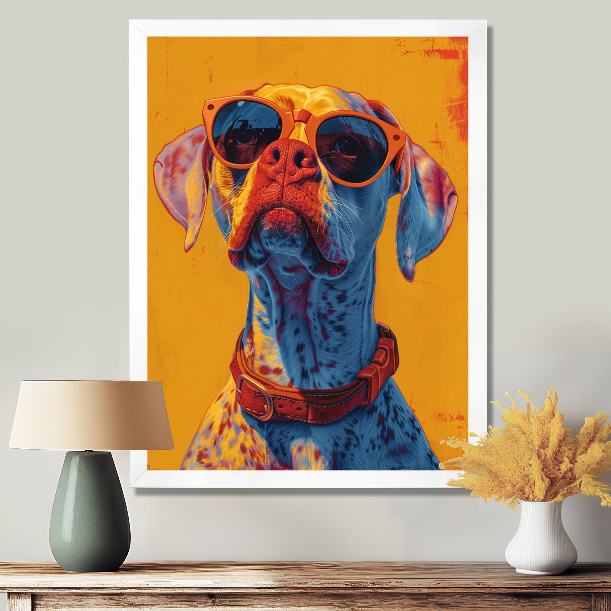 Orange red boxer dog with sunglasses - Dog Wall Decor