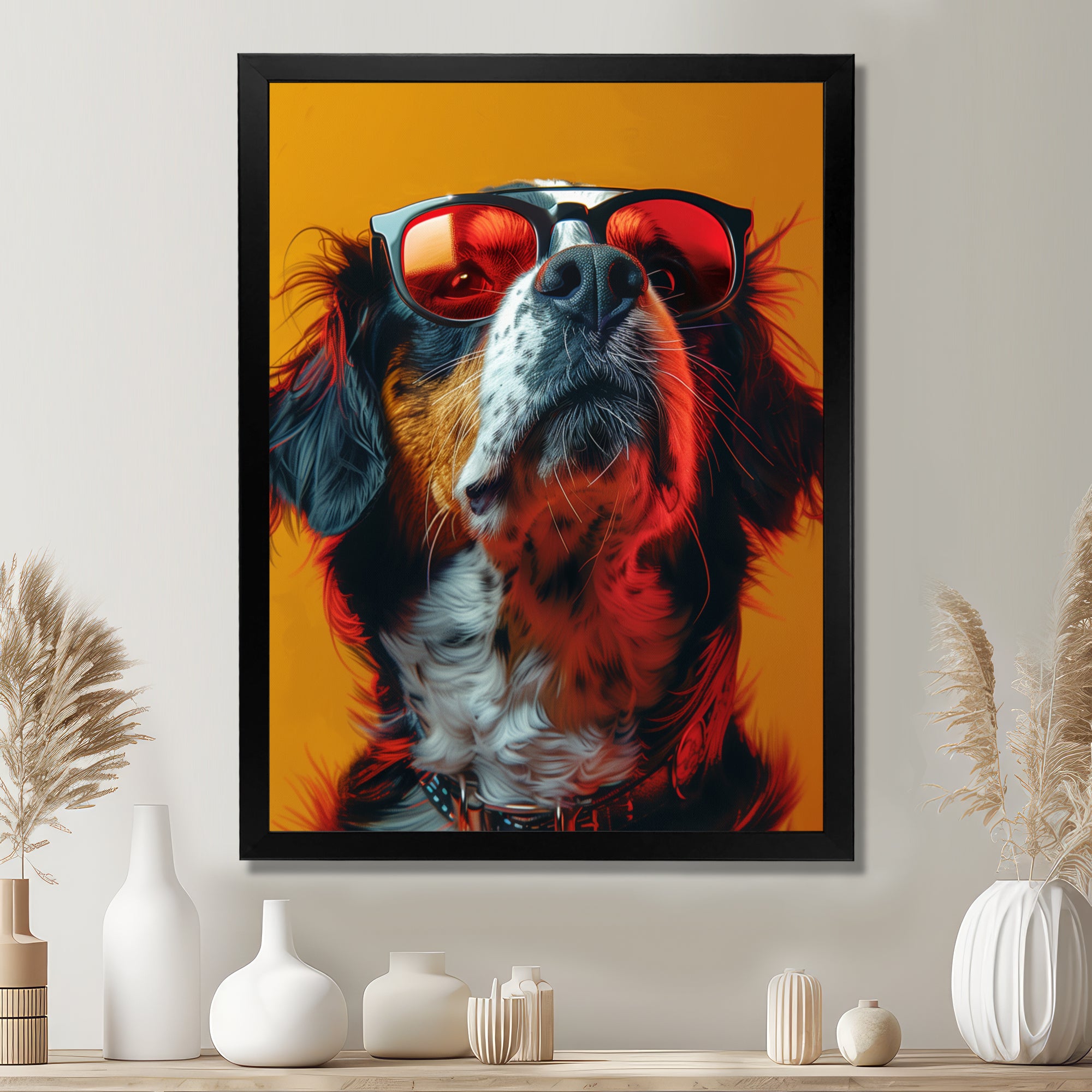Red yellow sunglasses Bernese portrait - Dog Wall Art Prints