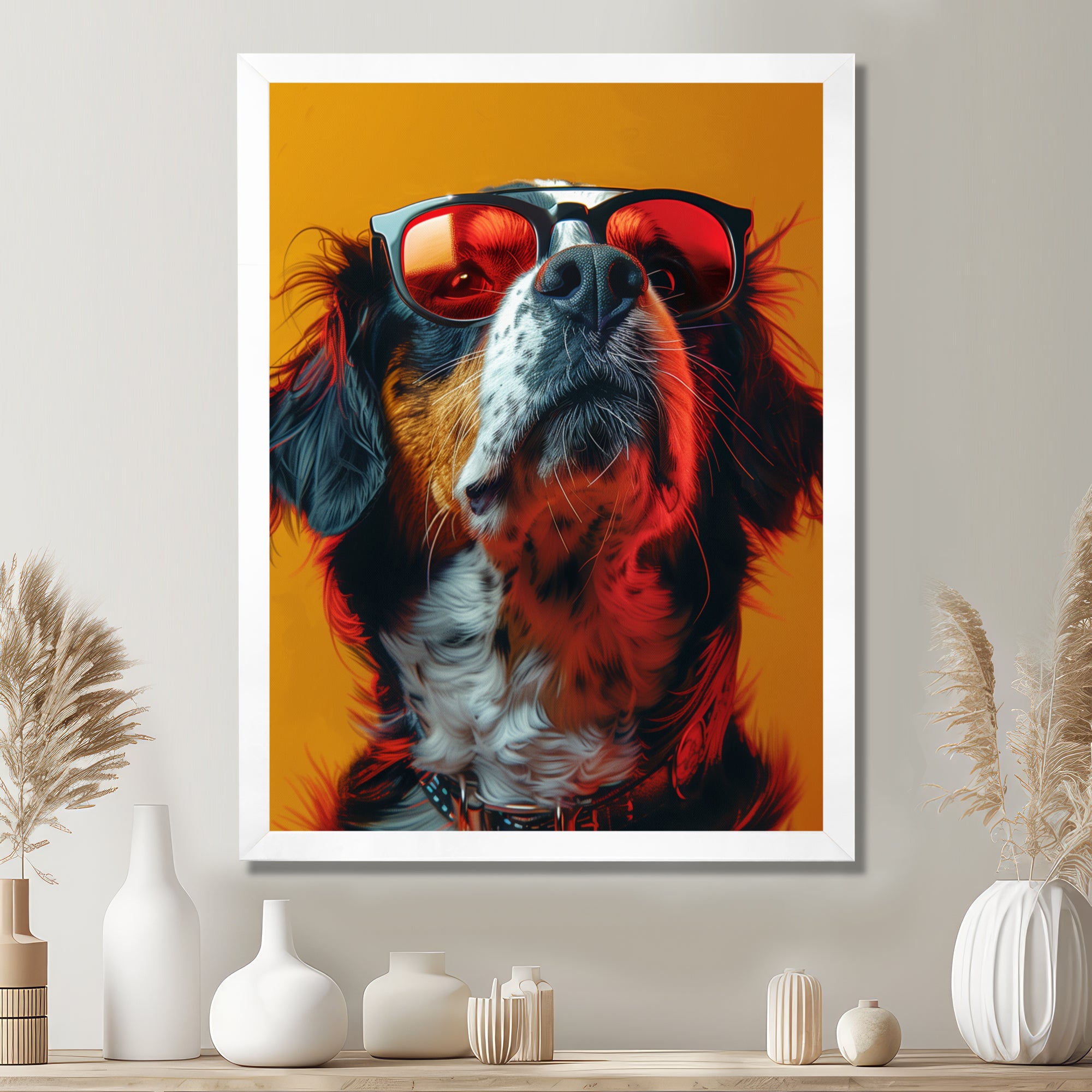 Red yellow sunglasses Bernese portrait - Dog Wall Art Prints